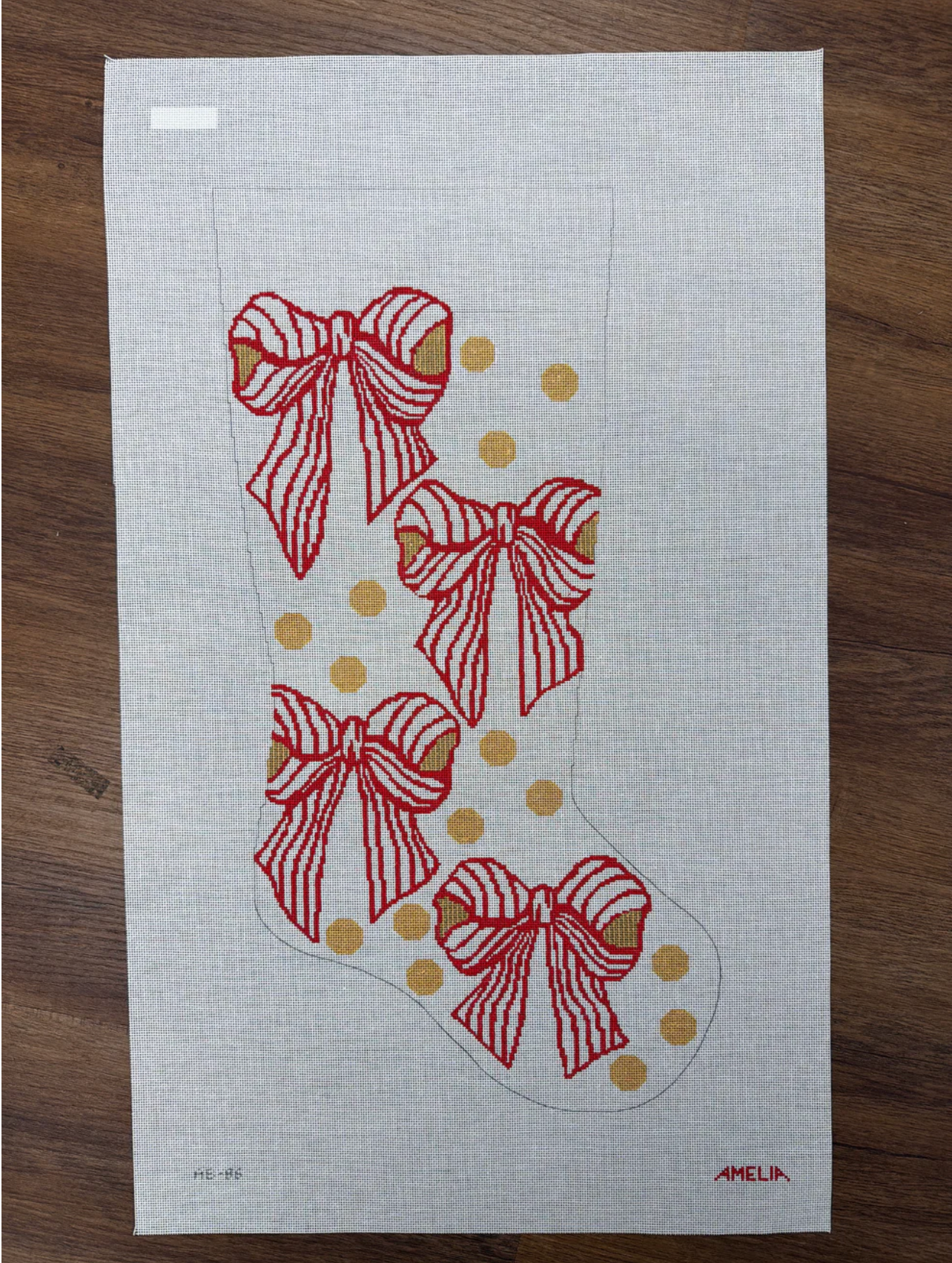 Canvas RED BOWS AND DOTS STOCKING  AB86