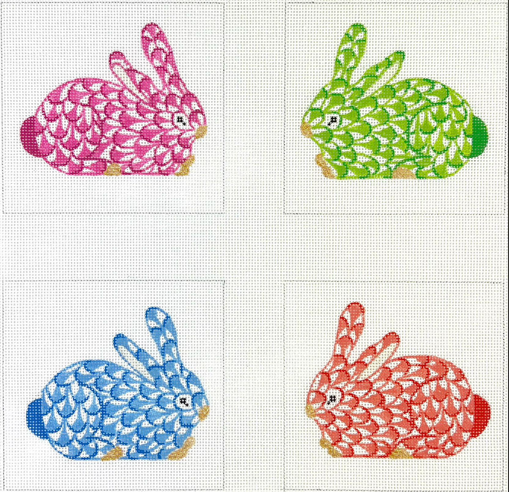 Canvas HEREND INSPIRED FISHNET BUNNIES COASTERS C0459