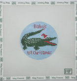 Canvas ALLIGATOR BABY FIRDT CHRISTMAS - BLUE   4"ROUND