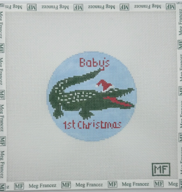 Canvas ALLIGATOR BABY FIRDT CHRISTMAS - BLUE   4"ROUND