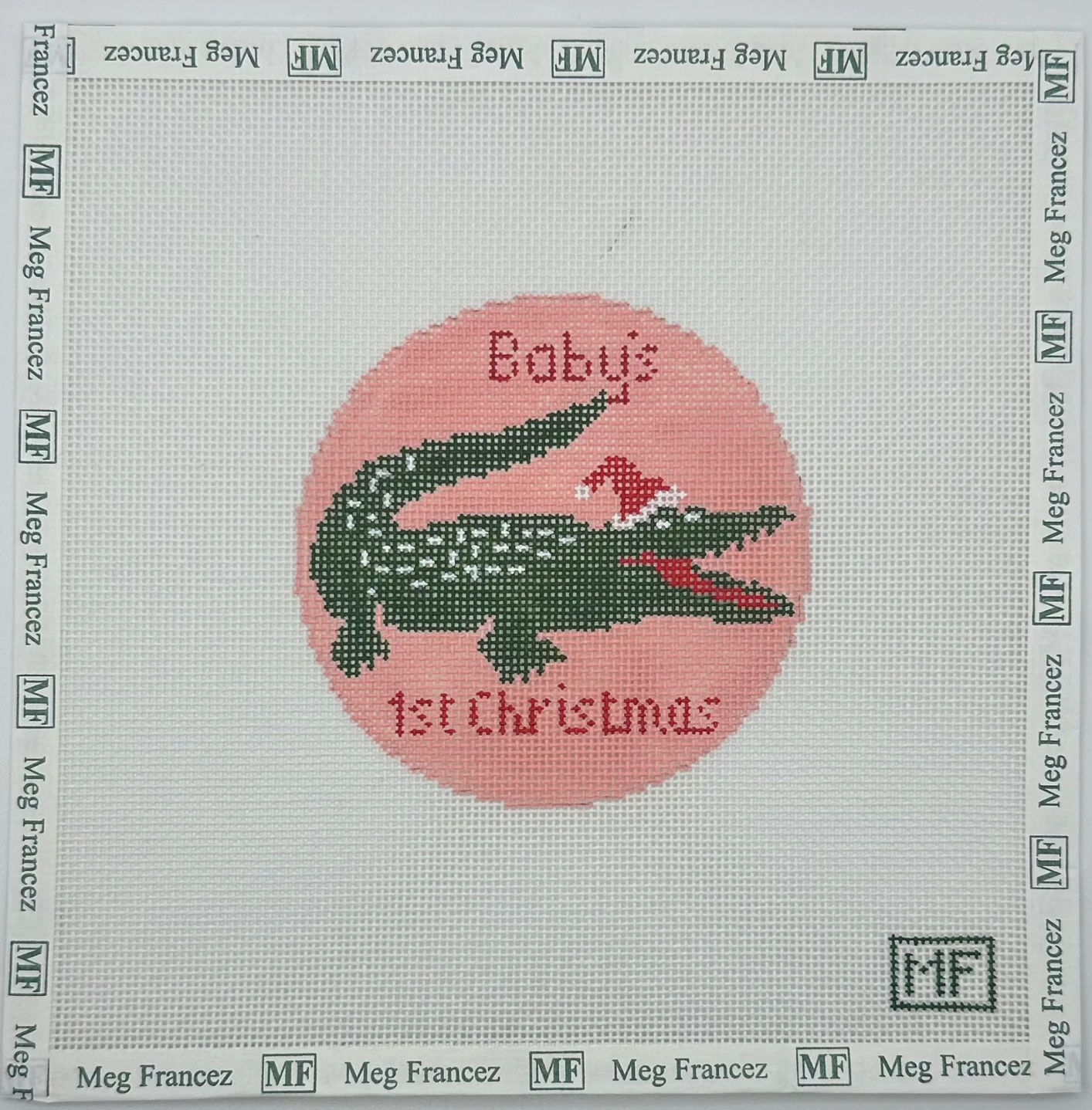 Canvas ALLIGATOR BABY FIRDT CHRISTMAS - PINK   4"ROUND