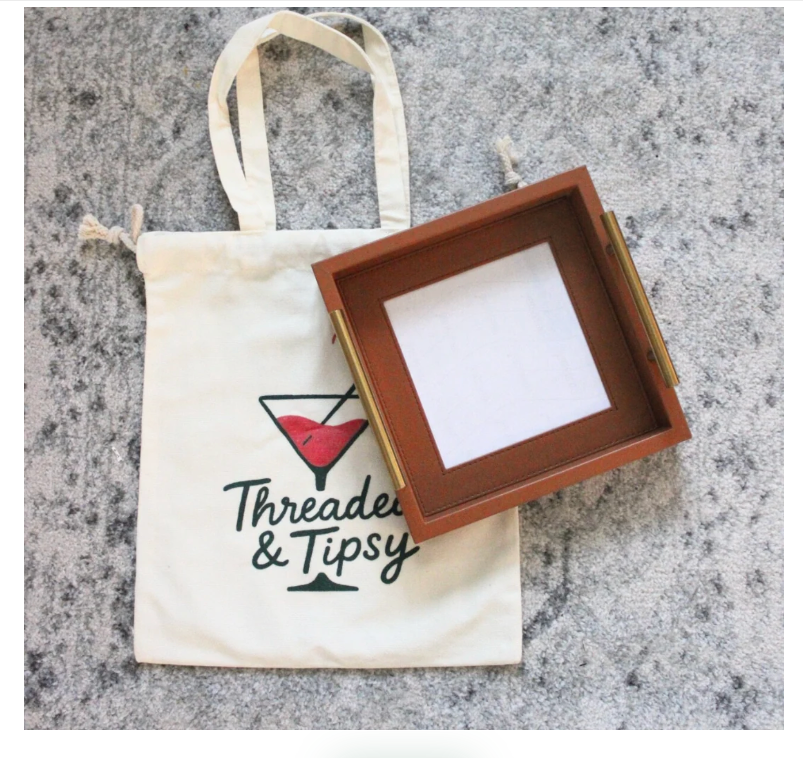 Accessories SELF FINISHING VEGAN-LEATHER TRAY   HOLD 6X6" CANVAS - COGNAC