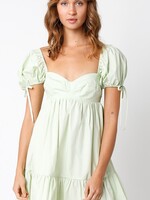 olivaceous Puff Sleeve Babydoll Dress
