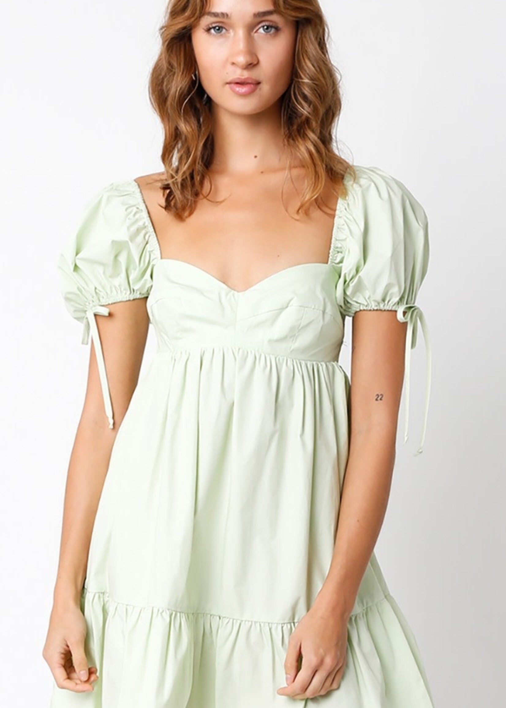 olivaceous Puff Sleeve Babydoll Dress