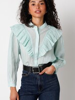 olivaceous Mint Ruffle Button Up Top