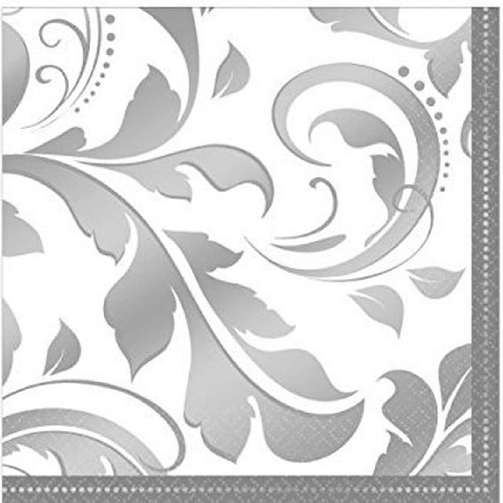 Silver Elegant Scroll Cocktail Napkin 16 ct