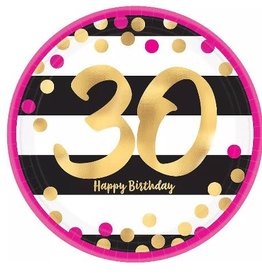 30th Birthday Party Round  Paper Plates Sm 8ct