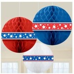 Wallys party factory 4th of July 3 Honeycomb Balls 11.5"