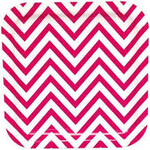 9 SQ PLT, HOT PINK CHEVRON