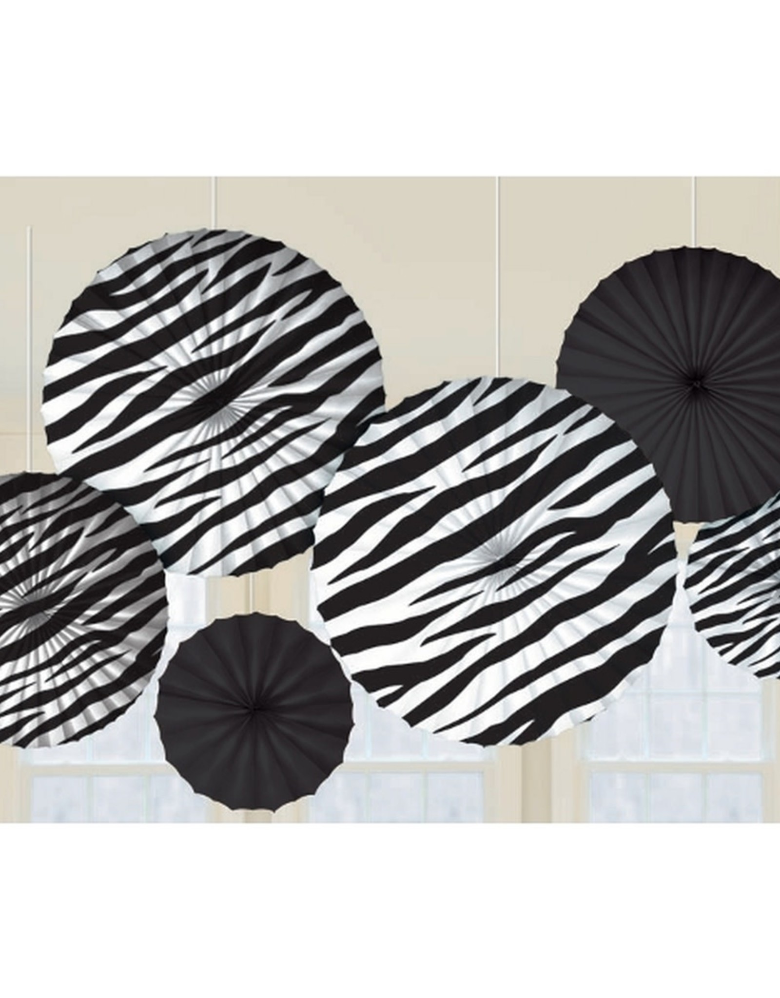 Wallys party factory Zebra Printed Paper Fan Decorations, 6pk