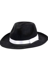 Black Gangster Hat w/ White Ribbon