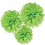 Kiwi Lime Green Large Fluffy Pom Pom Hanging Decorations (3ct)