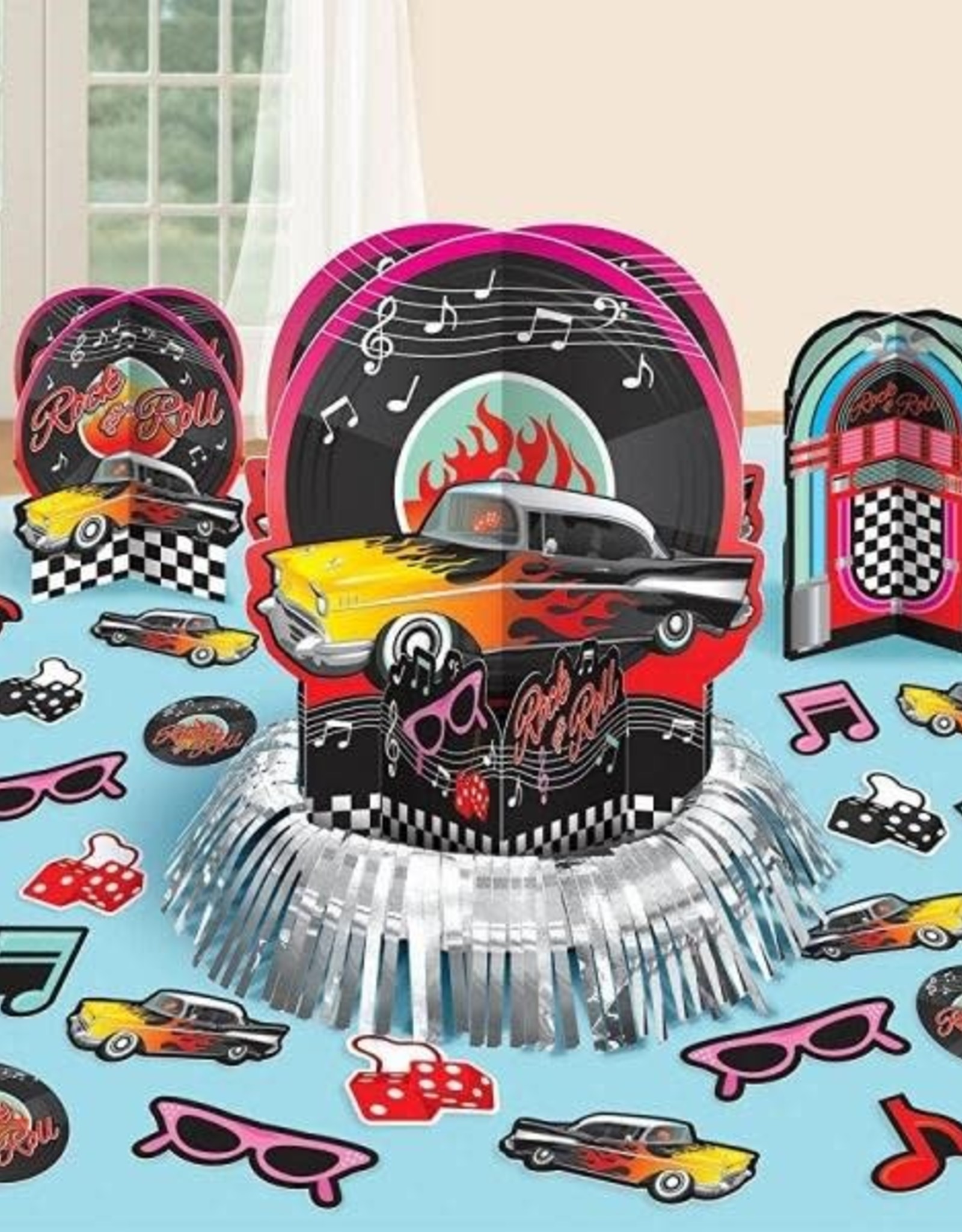 50's Theme Party Jukebox and Vinyl Records Table Decorating