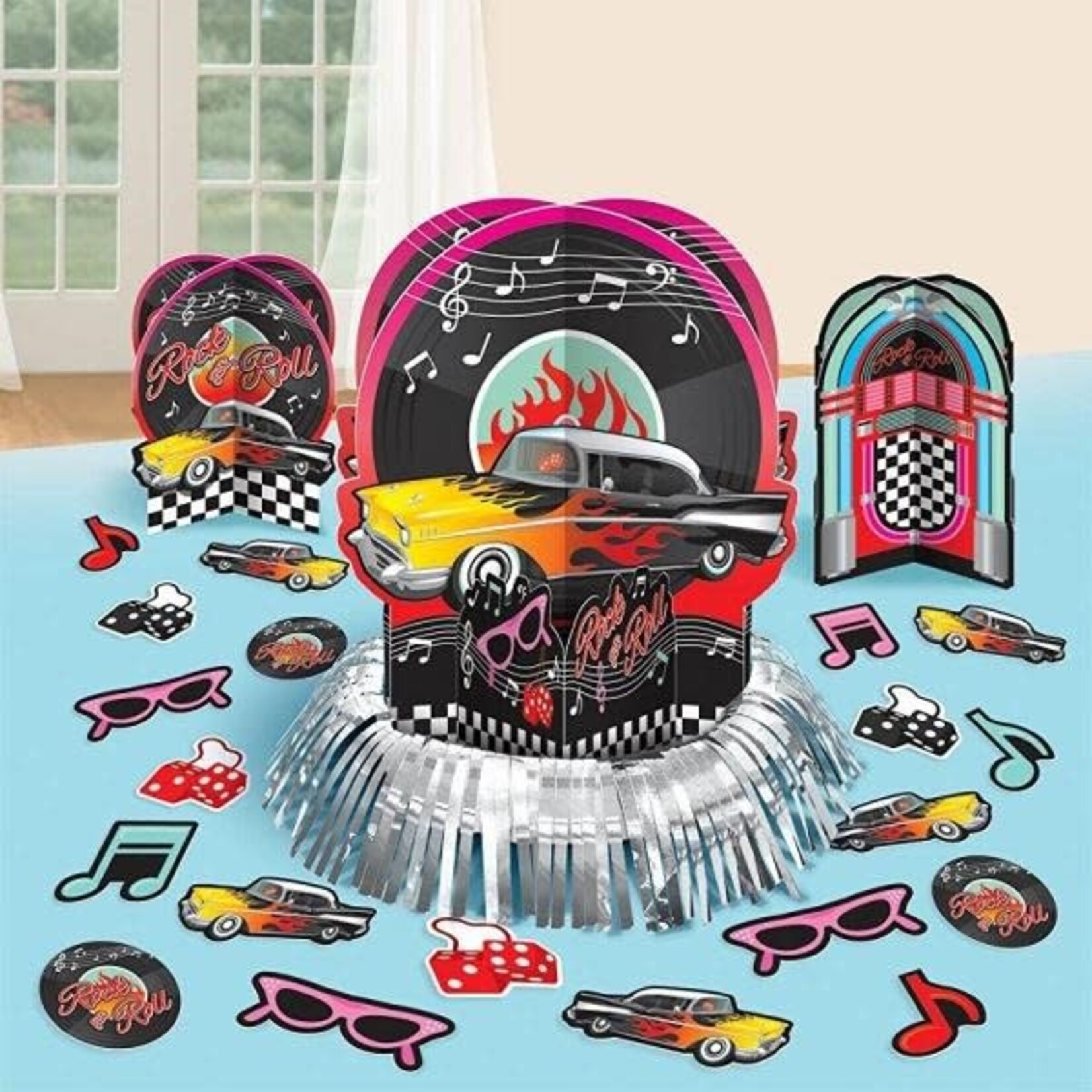 50's Theme Party Jukebox and Vinyl Records Table Decorating