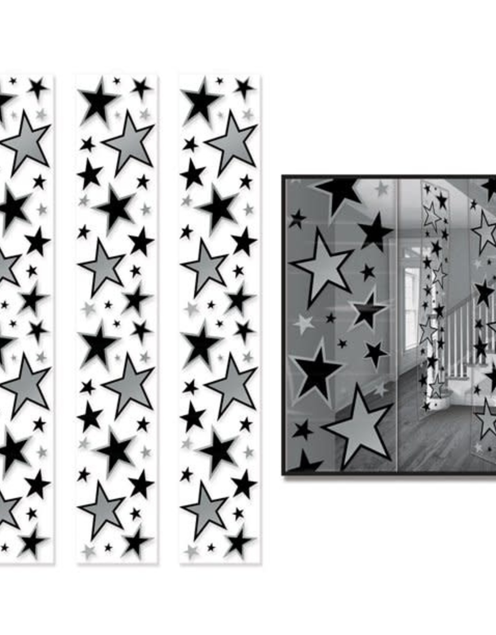 Black and Silver Star Party Panel Decorations 6ft
