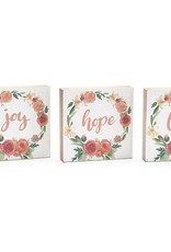 JOY HOPE LOVE FLORAL WREATH SIGN ASTD