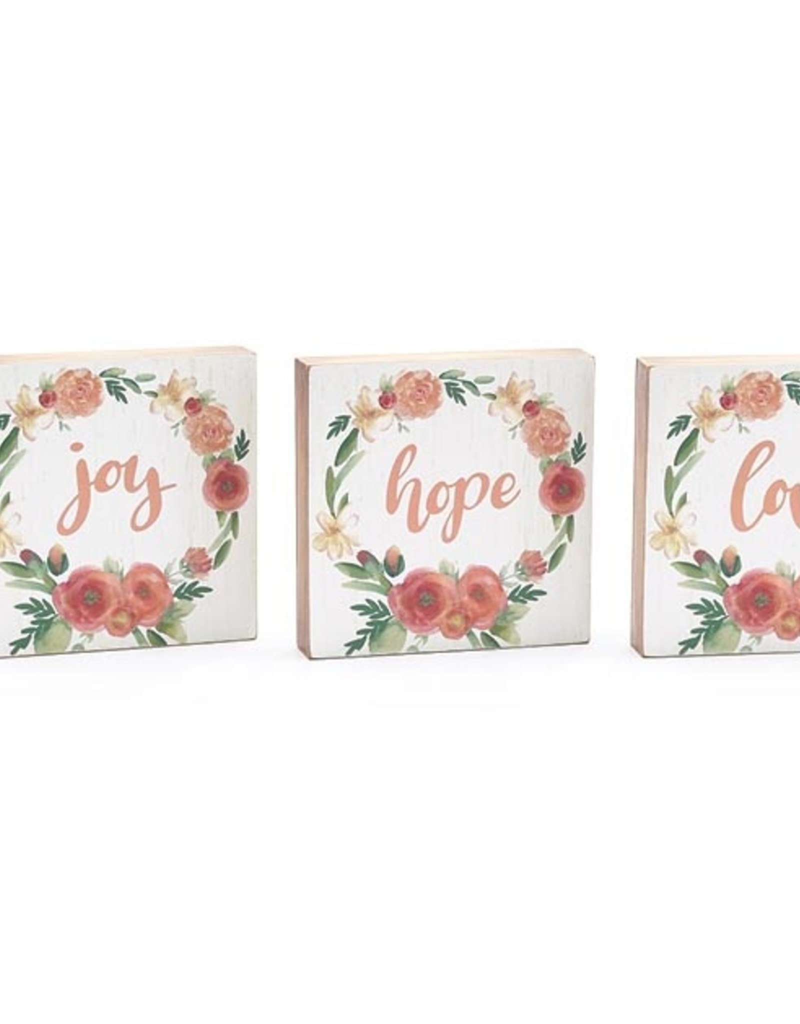 JOY HOPE LOVE FLORAL WREATH SIGN ASTD