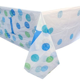 blue dots 1st birthday table cover