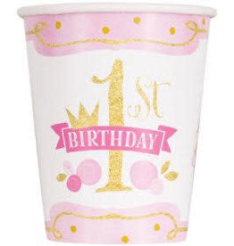 pink & gold 1st birthday cups