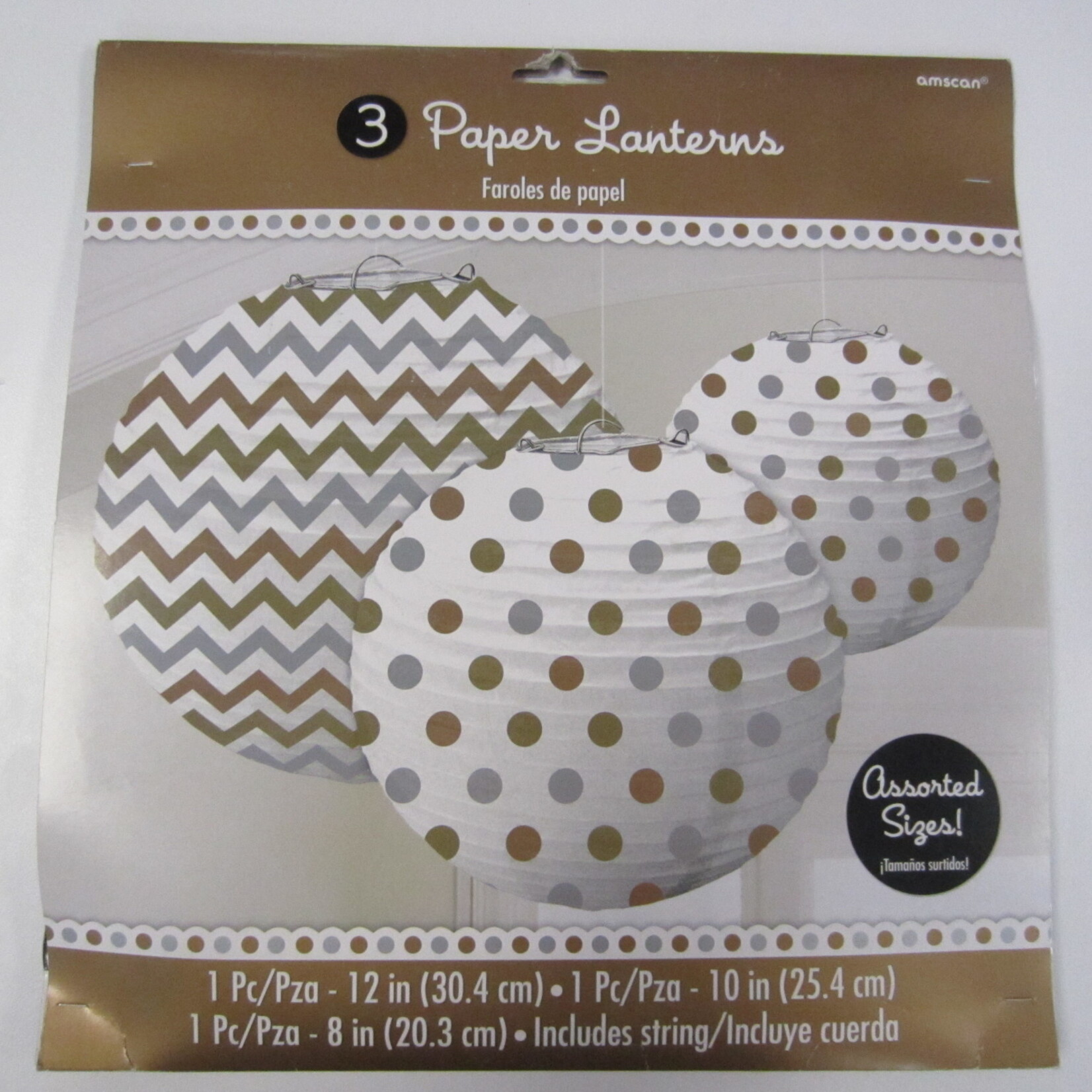 Silver and Gold Paper Lanterns 3 Count