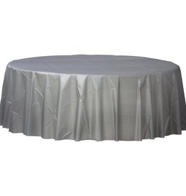 84" Round Plastic Table Cover - Silver