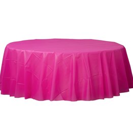84" Round Plastic Table Cover - Bright Pink
