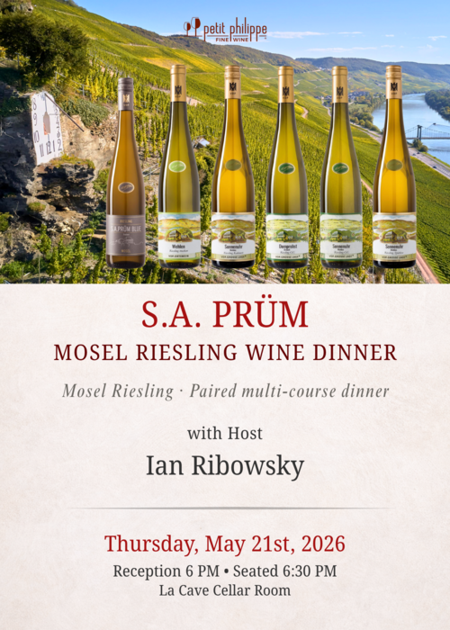 S.A. Prüm Mosel Riesling Wine Dinner w/Ian Ribowsky TICKET - Thursday, May 21st, 2026 @ 6 PM