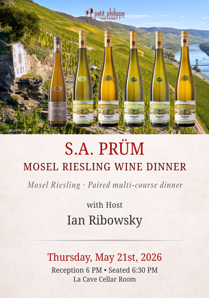 S.A. Prüm Mosel Riesling Wine Dinner w/Ian Ribowsky TICKET - Thursday, May 21st, 2026 @ 6 PM