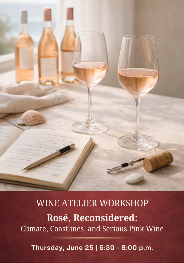 JUNE Wine Atelier Workshop | Rosé, Reconsidered: Climate, Coastlines, and Serious Pink Wine - Thur June 25, 2026 @ 6:30 PM