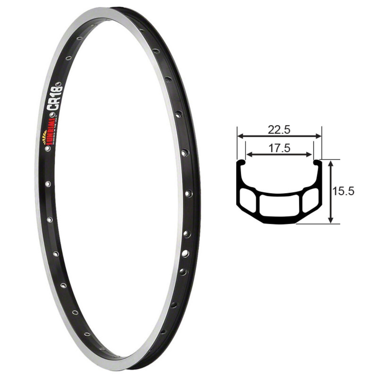 Coppia Cerchi Sun Ringle CR-18 700C Nero &ndash; 36 Fori &ndash; Per Bici Da Strada &ndash; Confezione 2 Pezzi