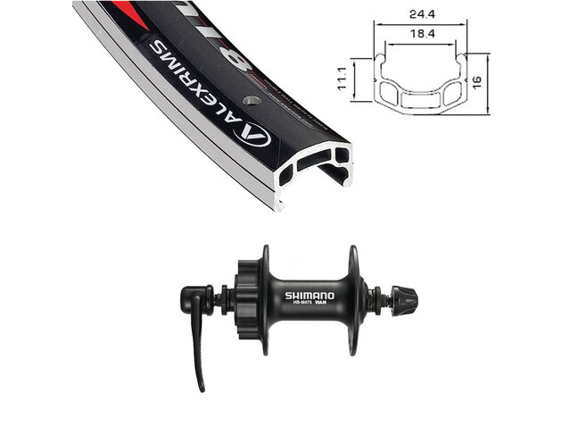 ALEXRIMS FRONT WHEEL DM-18,700,BLACK+DEORE DISC