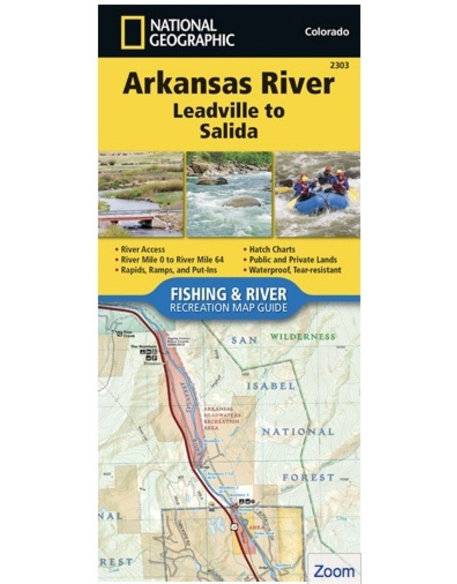 National Geographic Nat Geo Arkansas River Map (Detailed) Leadville to Salida