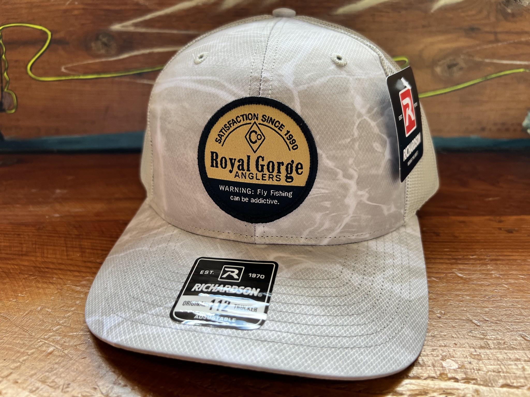RGA Addictive Trucker Hat (Mossy Oak-Bonefish Camo) - Royal Gorge Anglers