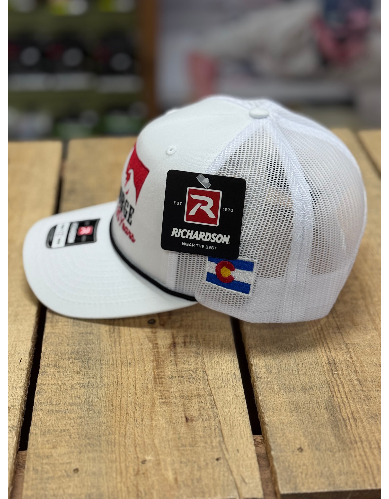 Royal Gorge Anglers RGA 35th Anniversary Trucker Hat (White on White/ Black Rope)