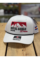 Royal Gorge Anglers RGA 35th Anniversary Trucker Hat (White on White/ Black Rope)