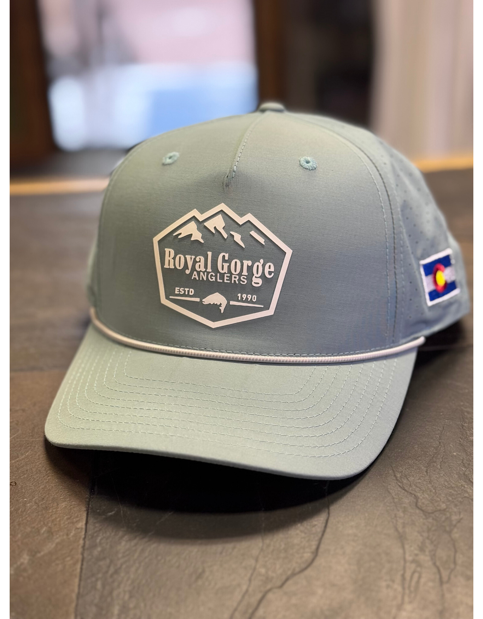 Richardson RGA Trout & Mountain Silicone Patch Performance Trucker (Smoke Blue/ Grey Rope)