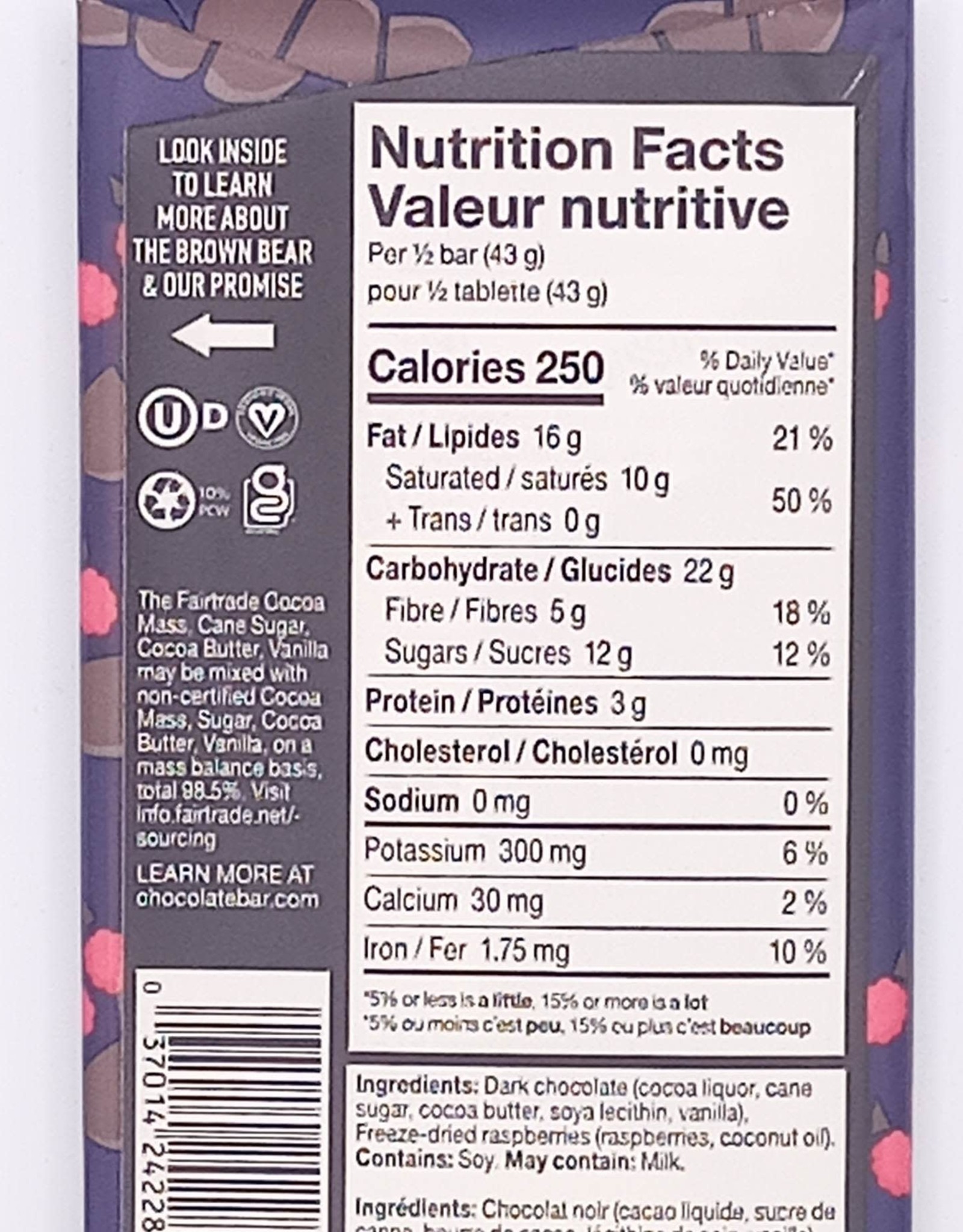 Endangered Species Endangered Species - Tablette de Chocolat Noir, Grizzly Framboises Rouges 72% (85g)