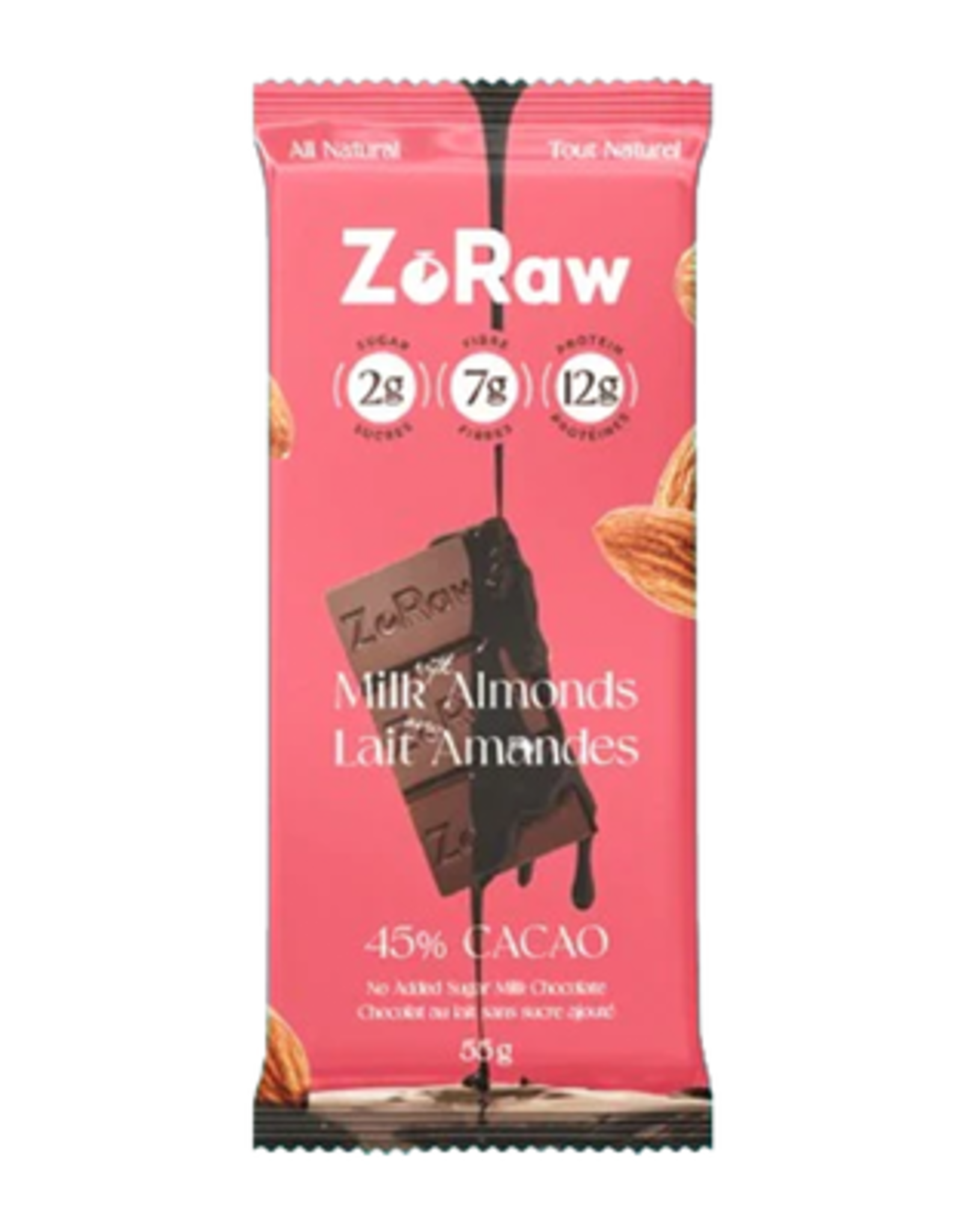 Zoraw Zoraw - Barre de Chocolat Keto et Proteinée, Au Lait et Amande (52g)