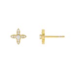 Adinas CZ Crystal 4 Petal Flower Stud Earrings