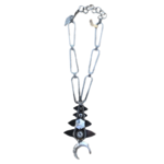 Nicole Romano Oxidized Silver Stacked Marquis, Crystal And Crescent Necklace