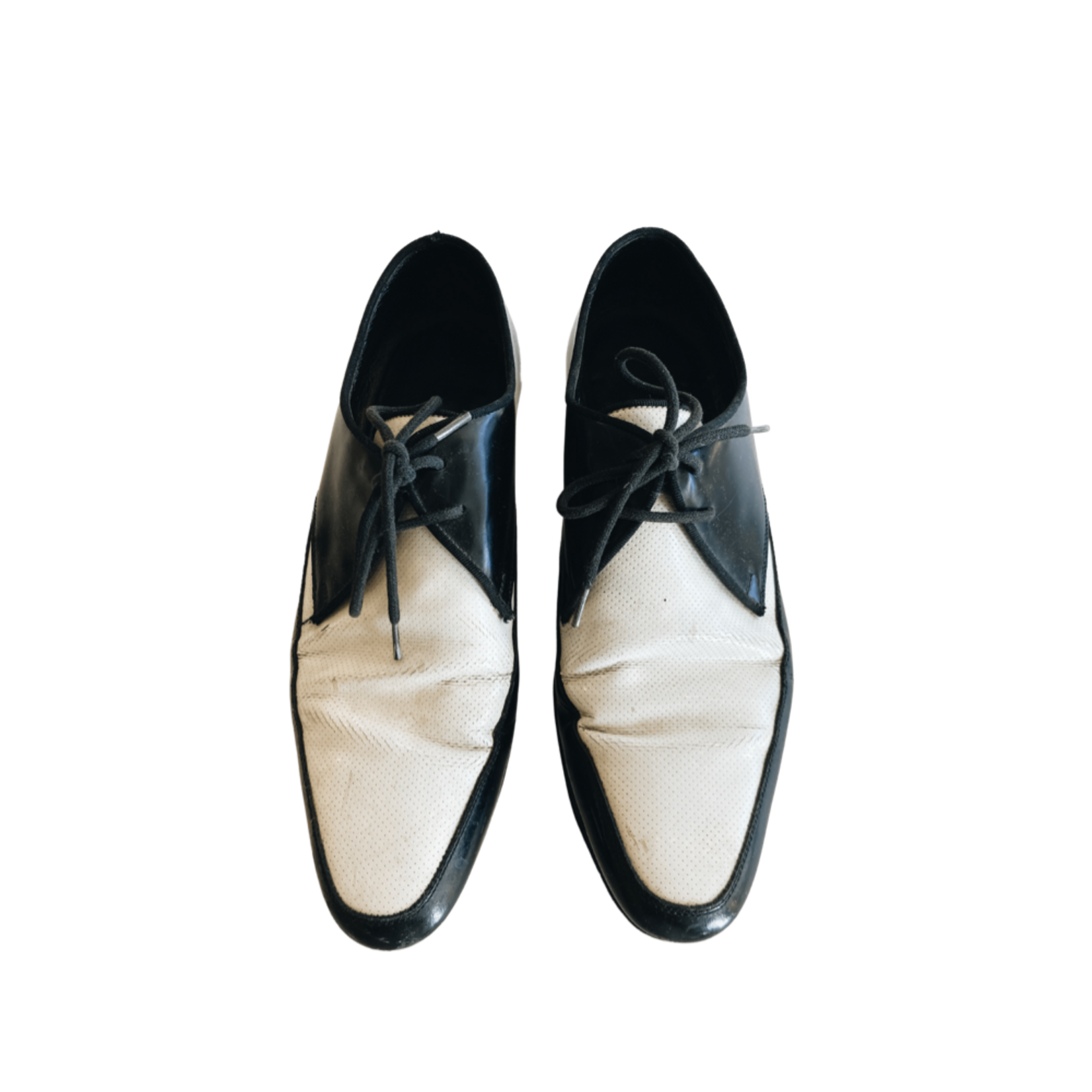 Wyld Blue Vintage Saint Laurent Lace up Loafers Black and White 35