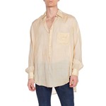 Wyld Blue Vintage 1920s Cream Silk Rare Men's French Pullover Shirt with Glass Buttons