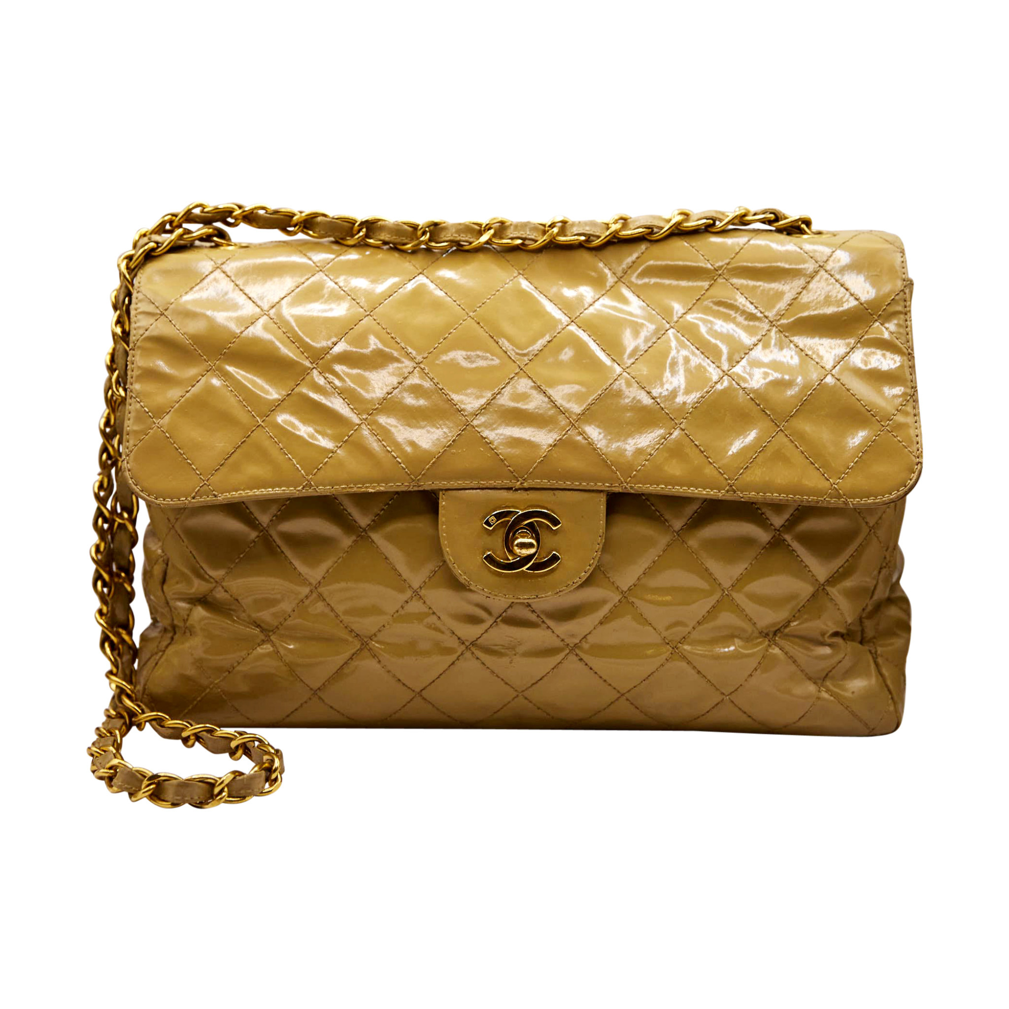 Chanel Blue Quilted Patent and Aged Calfskin Leather Gabrielle WOC
