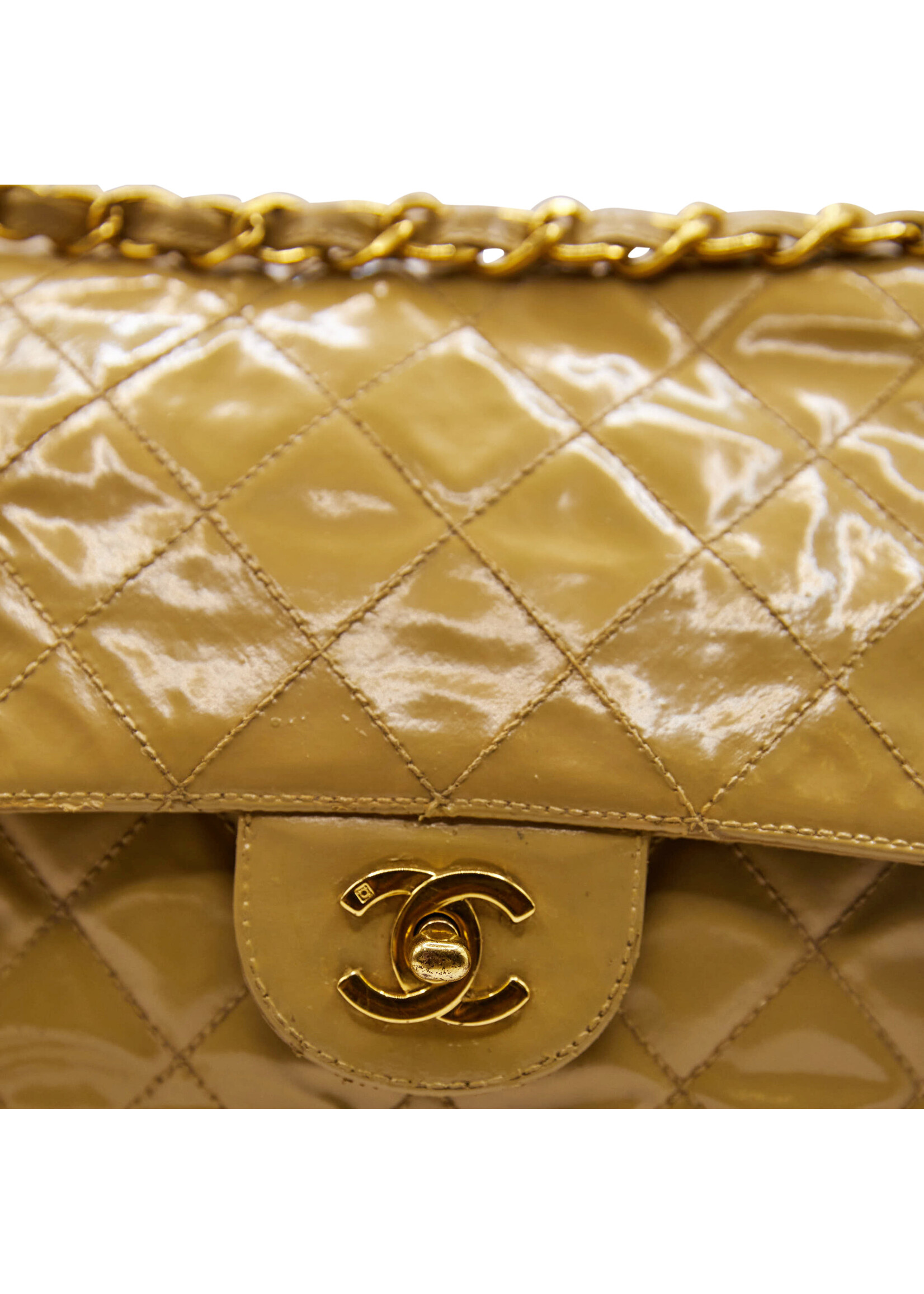 Vintage Chanel gold leather shoulder bag