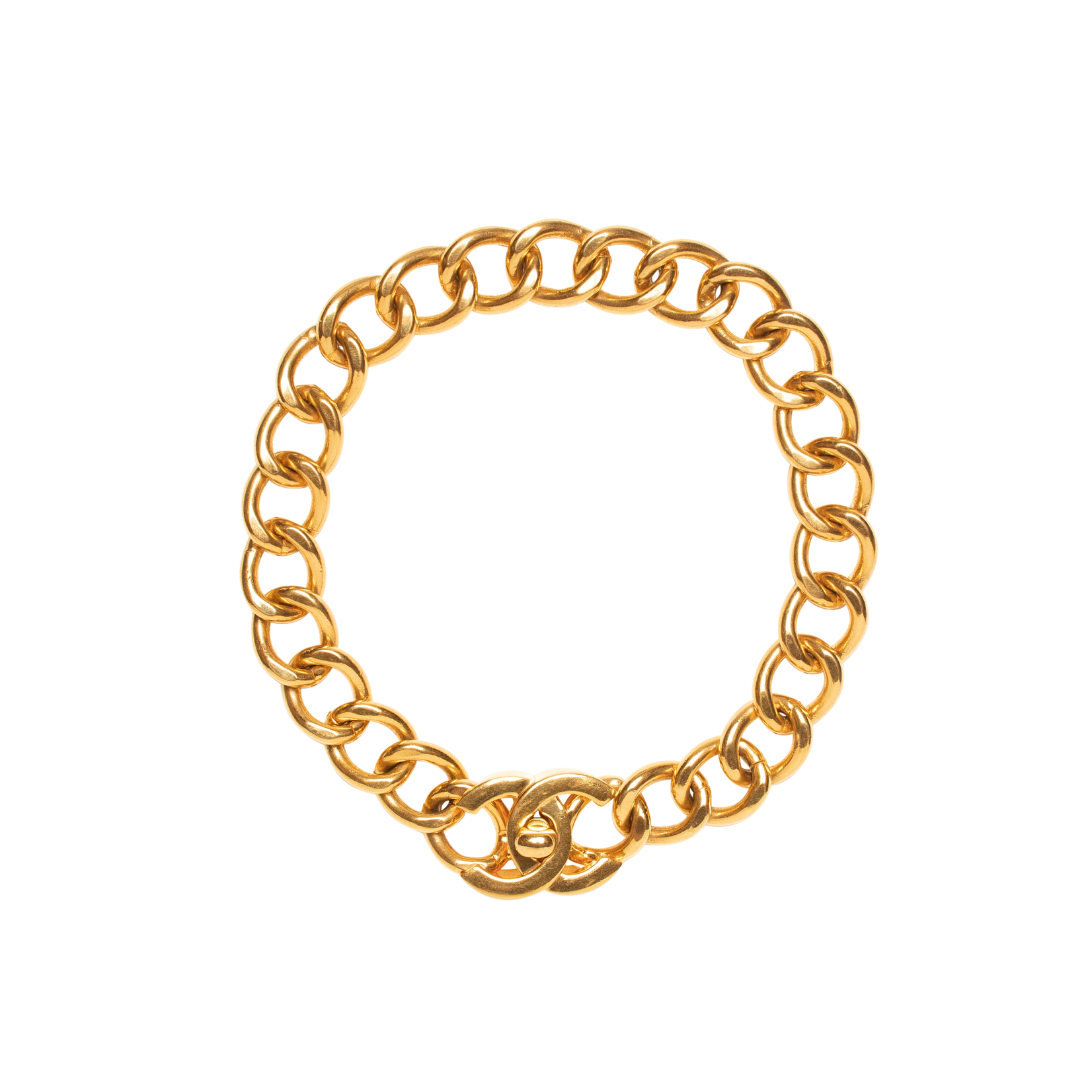 What Goes Around Comes Around Chanel Chunky Turnlock Necklace - Gold
