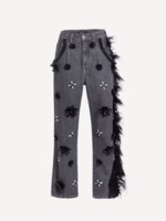 PatBo Hand-Beaded Jeans with Feather