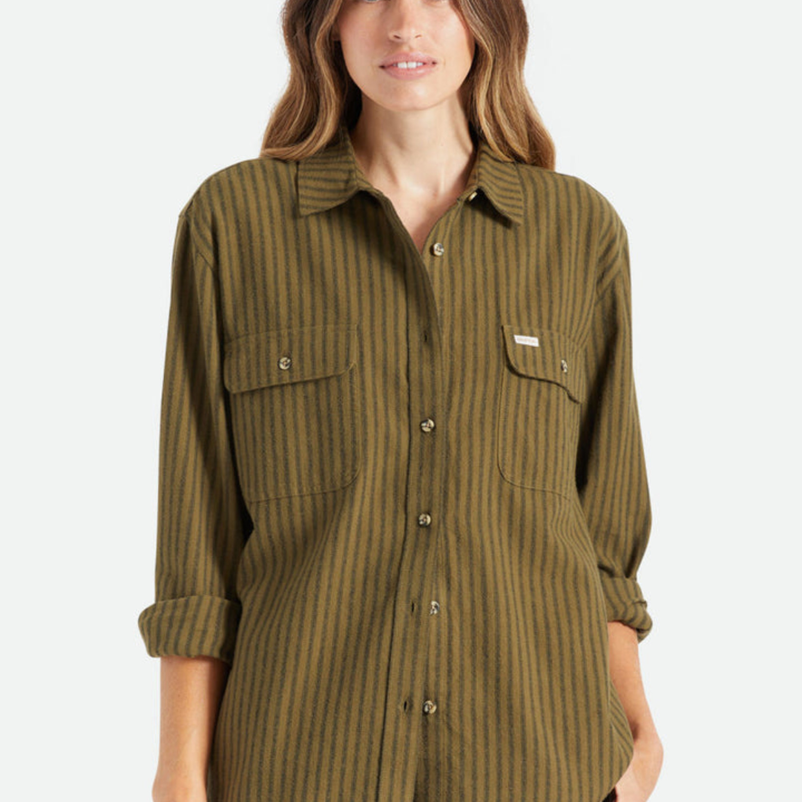 Brixton Brixton Bowery BF Flannel Olive Stripe