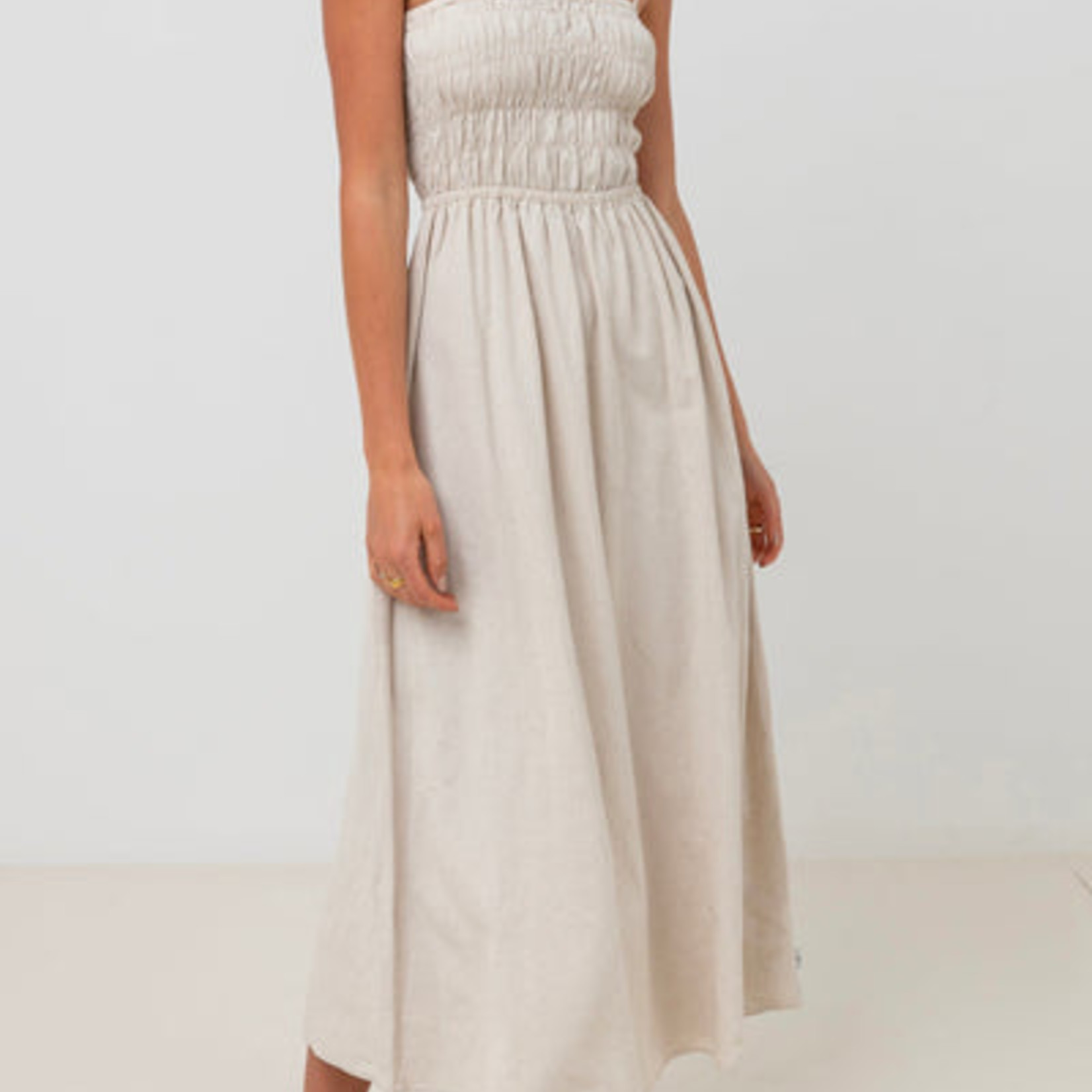 Rhythm RHYTHM CLASSIC SHIRRED MIDI DRESS OATMEAL