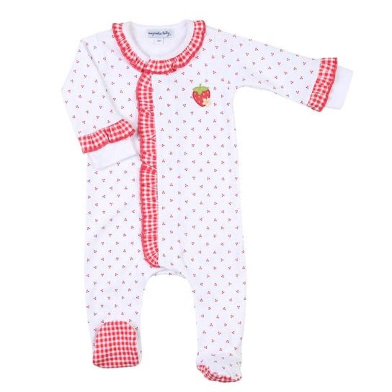 Magnolia Baby Fresh Strawberries Embroidered Ruffle Front Footie