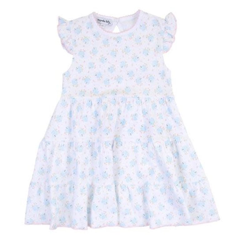 Magnolia Baby Vintage Blue Bird Emb Ruffle Flutters Dress